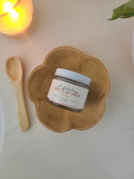 Pink Kaolin Clay Mask in 2oz glass jar with wooden bowl